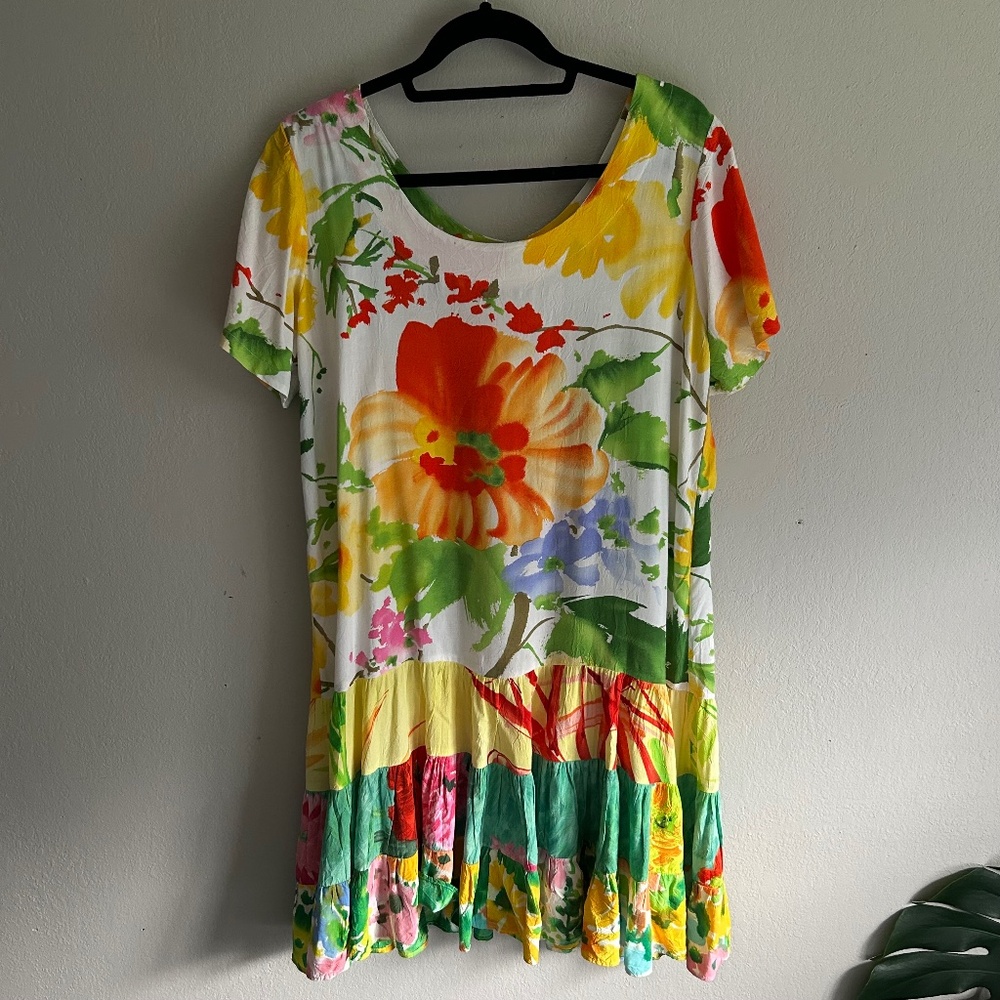 Jams World White Floral Mini Dress with Yellow, Orange, Green Accents